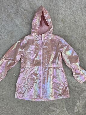 Wonder Nation Iridescent Pink Hooded Rain Jacket Girls L 10-12